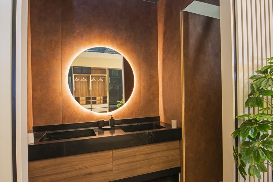 Backlit round LED bathroom mirror