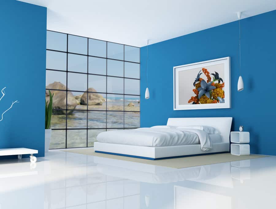 Blue,Bedroom,Of,A,Beach,Villa,-,Rendering,-,The