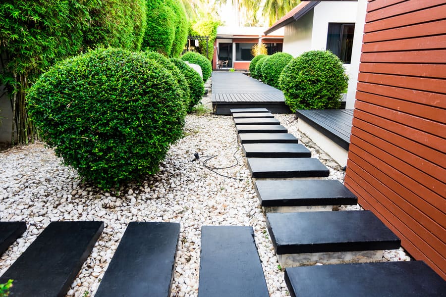 Black,Rocks,Walking,Way,In,Tropical,Garden,,Black,Stones,Garden