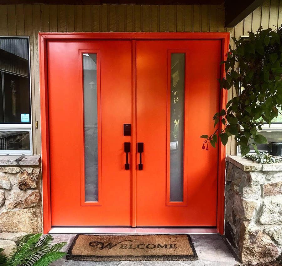 Double Door Front Door Color Ideas Midcentury