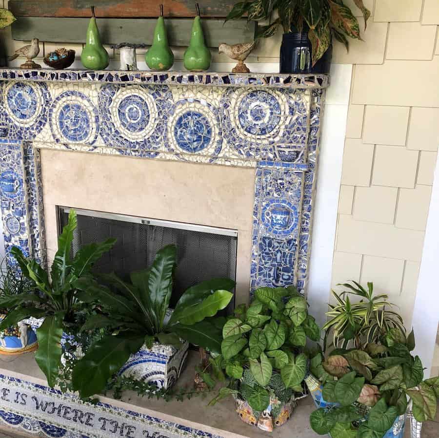 Mosaic Fireplace Hearth Ideas Thepiquinggardener