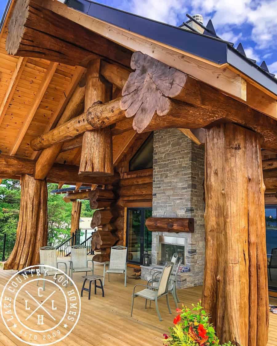 Rustic Covered Patio Ideas Lake Country Log Homes